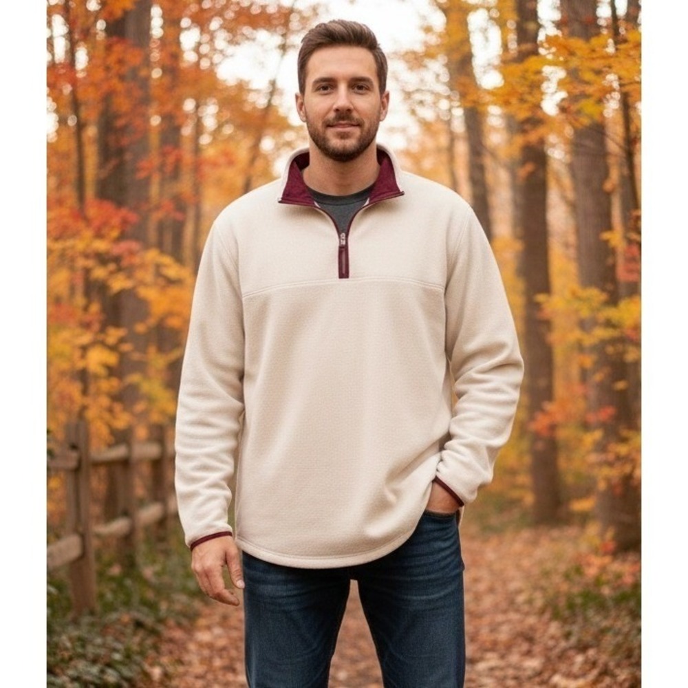 Vintage Foot Locker Quarter Zip Fleece Pullover Sweater Men's L Cream Outdoor